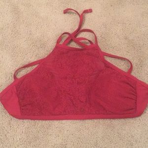Red High Neck Swimsuit Top